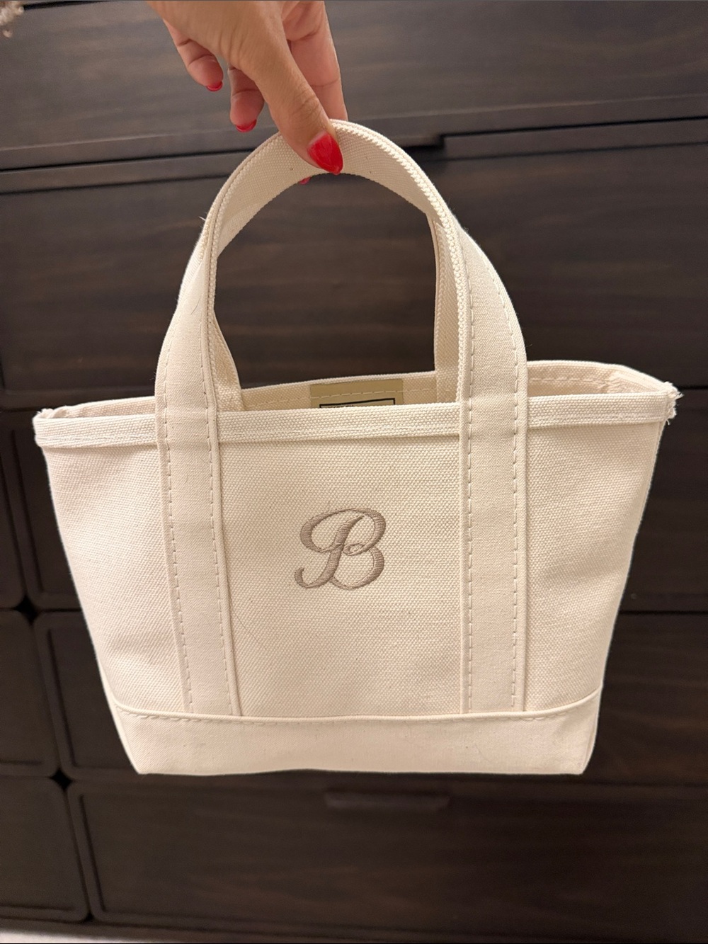 L.L. Bean Cream Canvas Mini Tote with Embroidered 'B' Initial